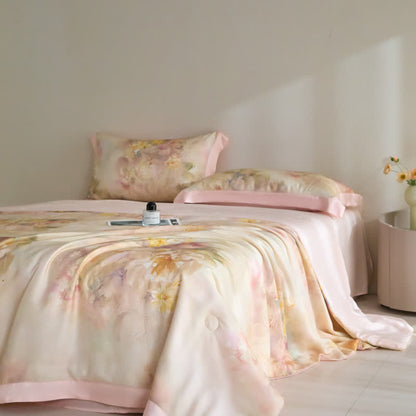 Couverture d'été à fleurs roses en fibre lyocell
