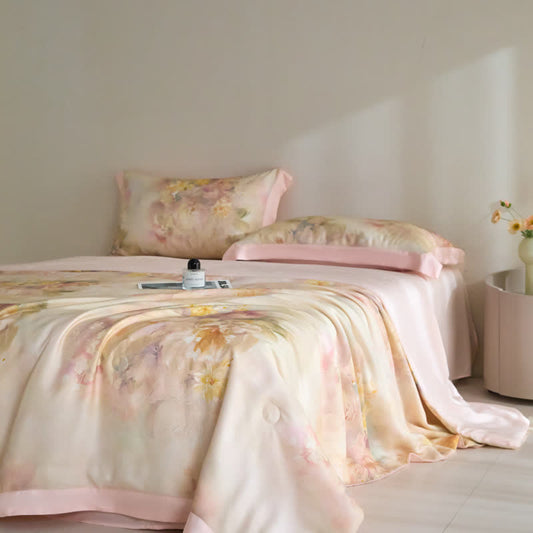 Couverture d'été à fleurs roses en fibre lyocell