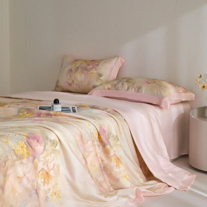 Couverture d'été à fleurs roses en fibre lyocell