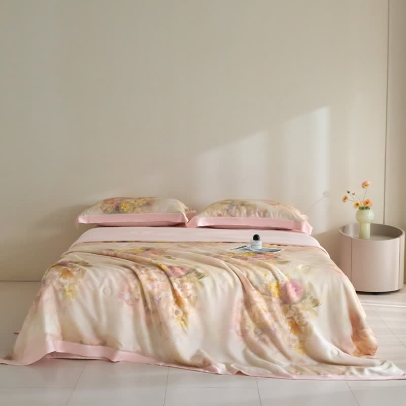 Couverture d'été à fleurs roses en fibre lyocell