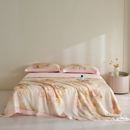 Couverture d'été à fleurs roses en fibre lyocell