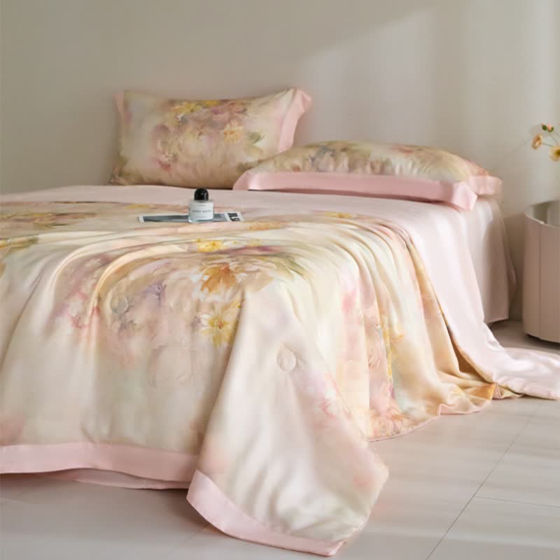 Couverture d'été à fleurs roses en fibre lyocell