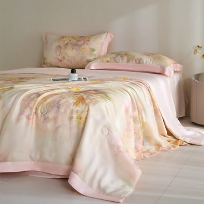 Couverture d'été à fleurs roses en fibre lyocell
