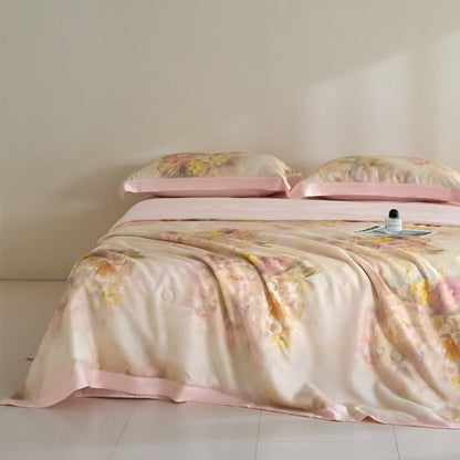 Couverture d'été à fleurs roses en fibre lyocell