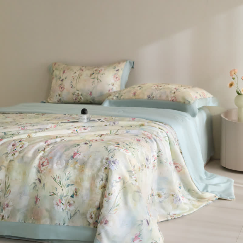 Couverture d'été luxueuse en fibre lyocell avec motif floral
