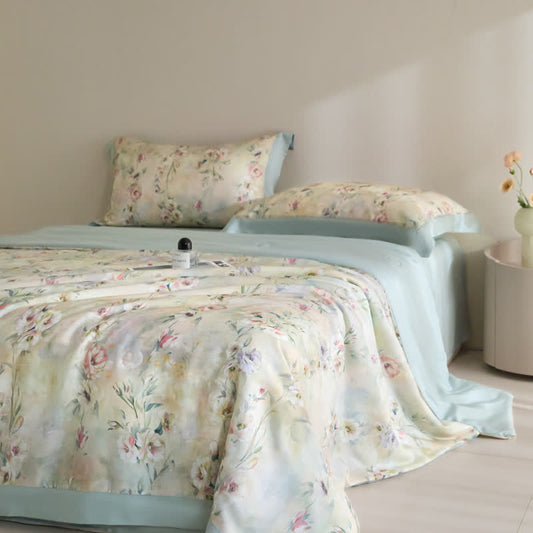 Couverture d'été luxueuse en fibre lyocell avec motif floral