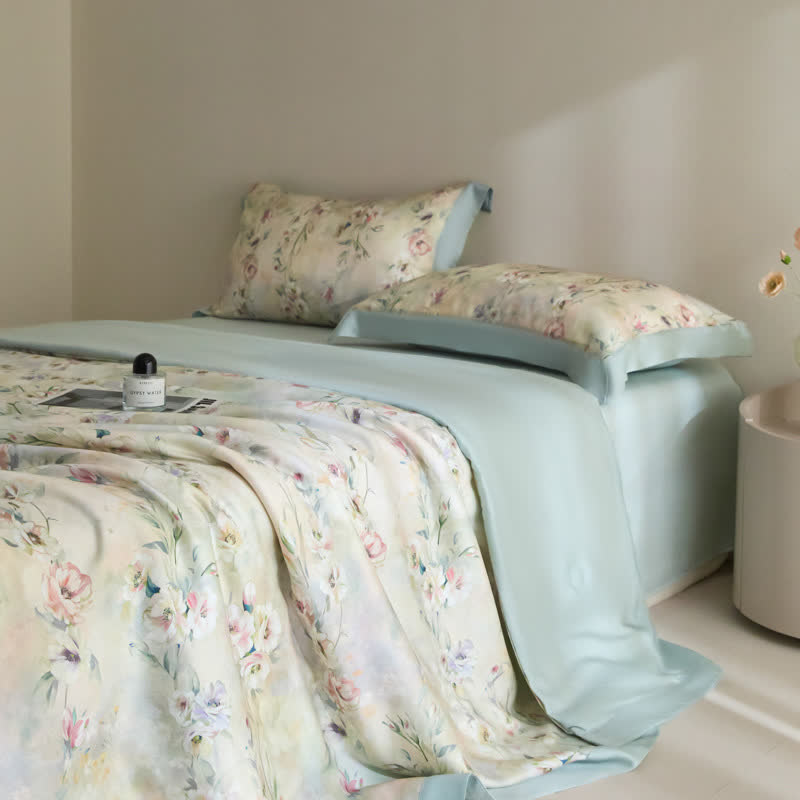 Couverture d'été luxueuse en fibre lyocell avec motif floral