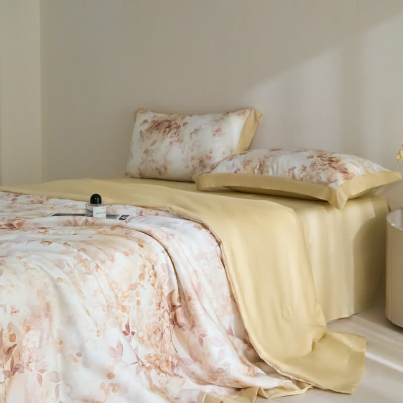 Couverture d'été soyeuse en fibre lyocell avec des fleurs pastorales