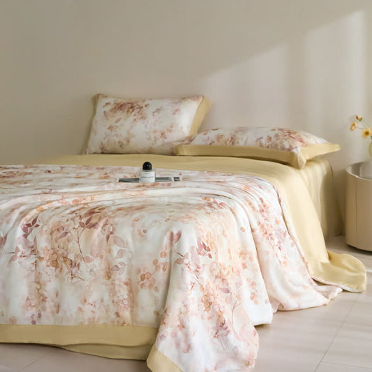 Couverture d'été soyeuse en fibre lyocell avec des fleurs pastorales
