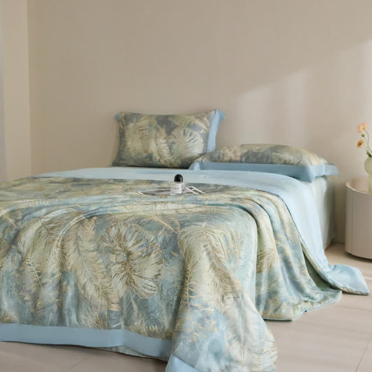 Couette d'été soyeuse en fibre lyocell avec imprimé feuilles