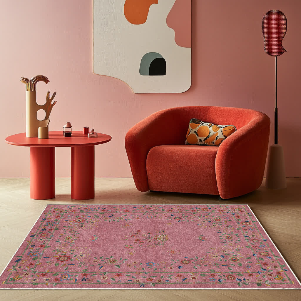 Tapis pliable d'intérieur/extérieur à motif floral rétro