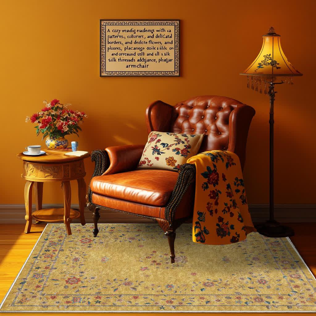 Tapis pliable d'intérieur/extérieur à motif floral rétro
