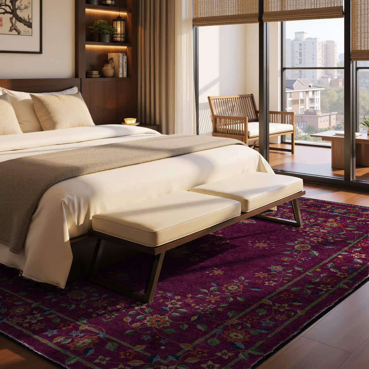 Tapis pliable d'intérieur/extérieur à motif floral rétro