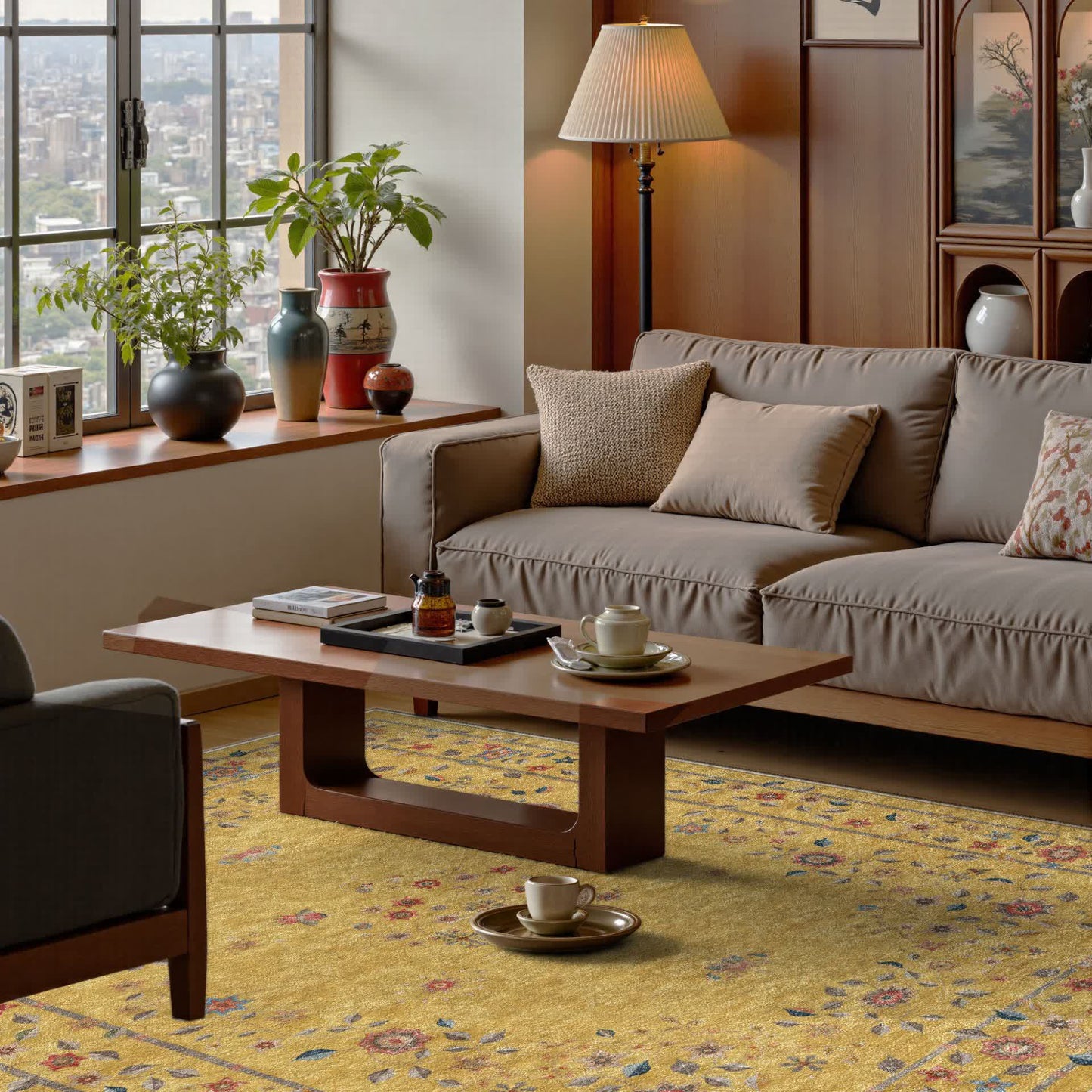 Tapis pliable d'intérieur/extérieur à motif floral rétro