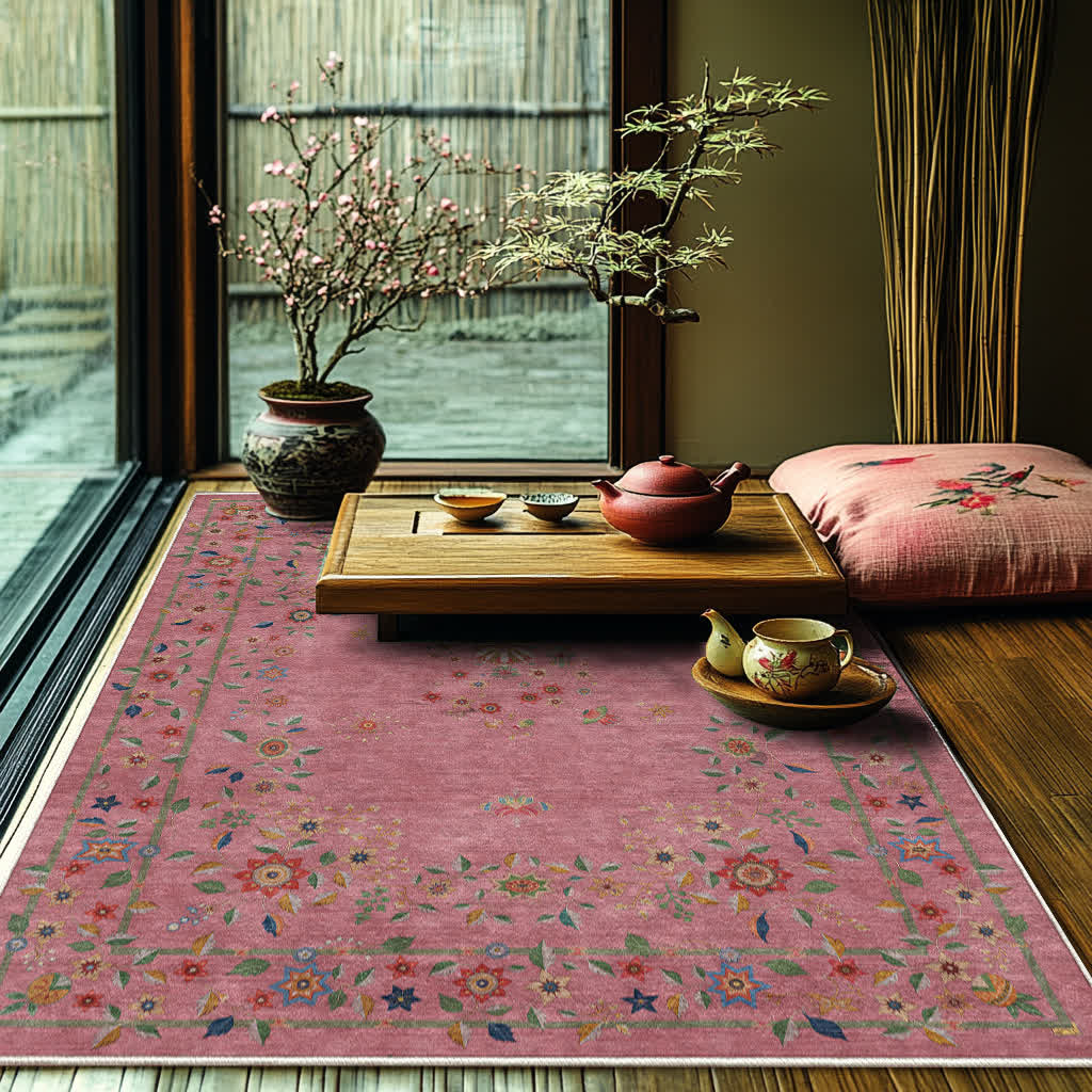 Tapis pliable d'intérieur/extérieur à motif floral rétro