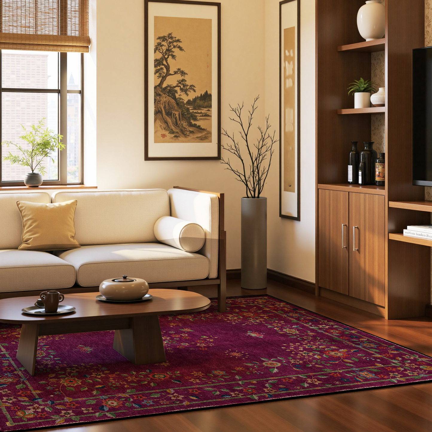 Tapis pliable d'intérieur/extérieur à motif floral rétro