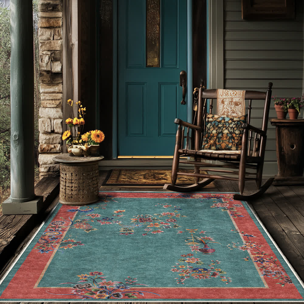Tapis antidérapant d'intérieur et d'extérieur à motif floral