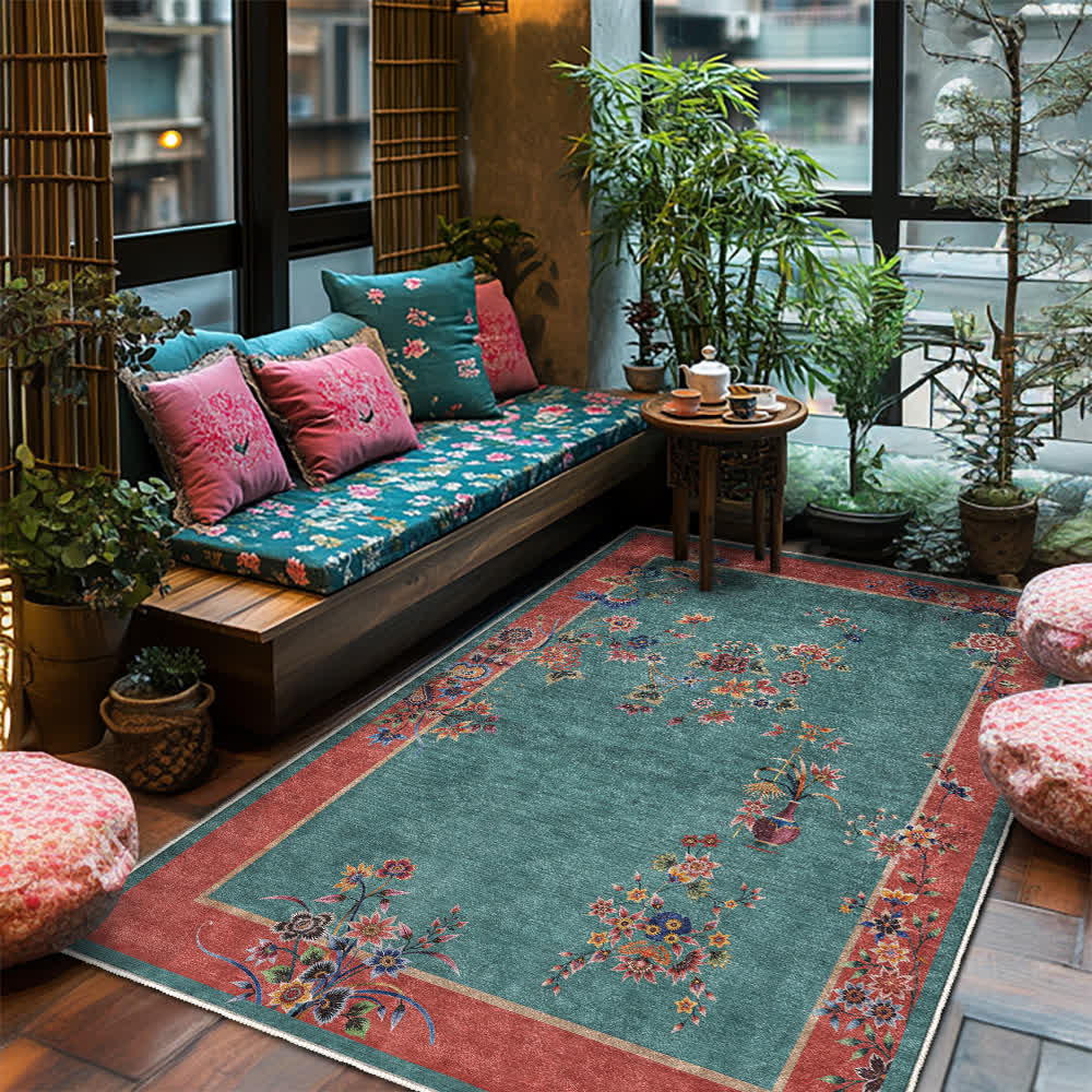 Tapis antidérapant d'intérieur et d'extérieur à motif floral
