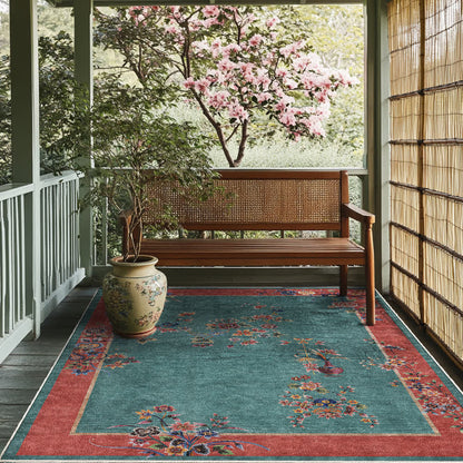 Tapis antidérapant d'intérieur et d'extérieur à motif floral
