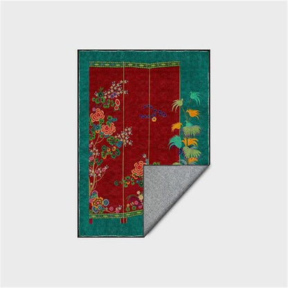 Tapis antidérapant d'intérieur/extérieur à motif floral rétro