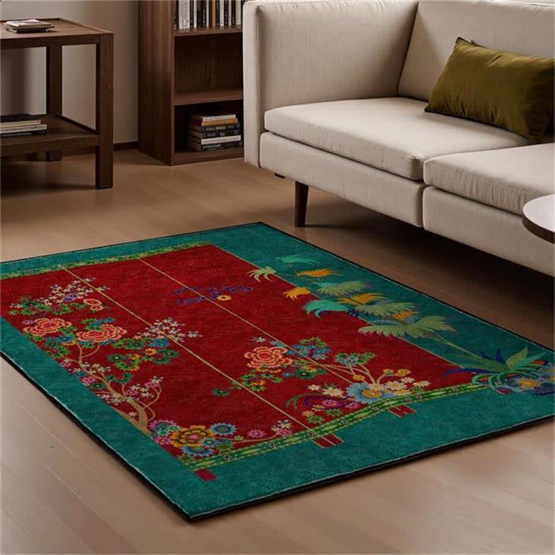 Tapis antidérapant d'intérieur/extérieur à motif floral rétro