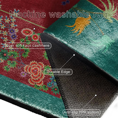 Tapis antidérapant d'intérieur/extérieur à motif floral rétro