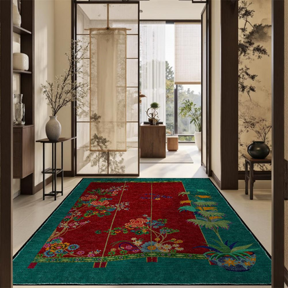 Tapis antidérapant d'intérieur/extérieur à motif floral rétro