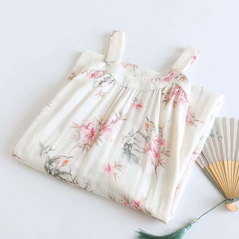 Chemise de nuit sans manches en fibre de bambou à motif floral