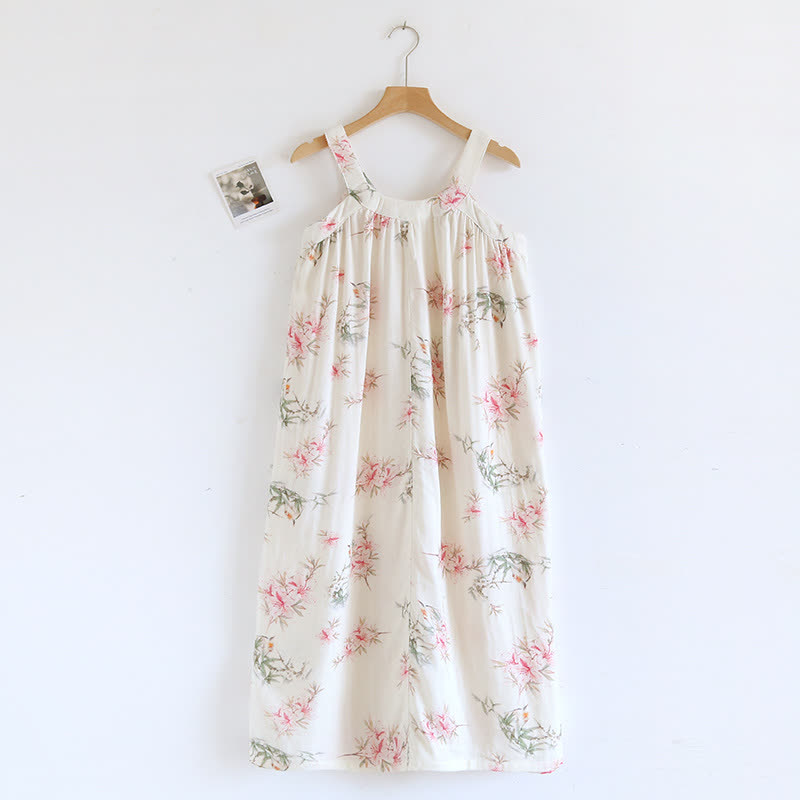 Chemise de nuit sans manches en fibre de bambou à motif floral
