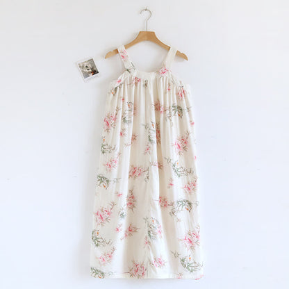 Chemise de nuit sans manches en fibre de bambou à motif floral
