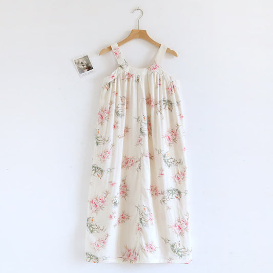 Chemise de nuit sans manches en fibre de bambou à motif floral