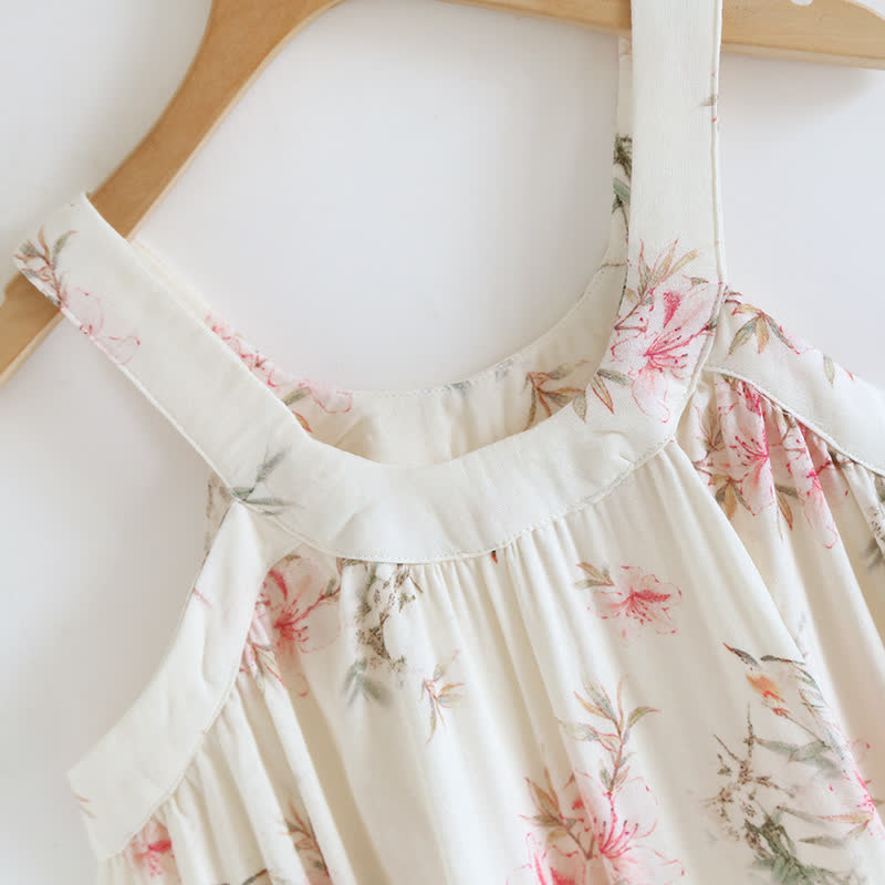 Chemise de nuit sans manches en fibre de bambou à motif floral