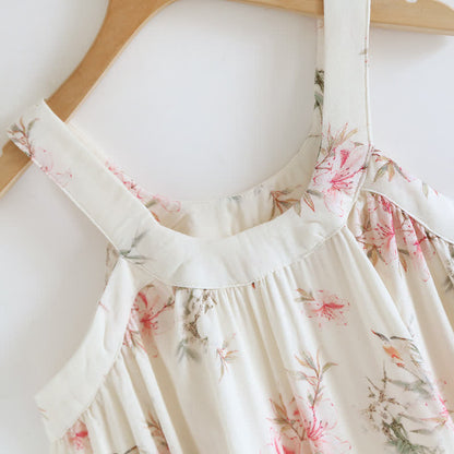Chemise de nuit sans manches en fibre de bambou à motif floral
