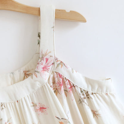 Chemise de nuit sans manches en fibre de bambou à motif floral