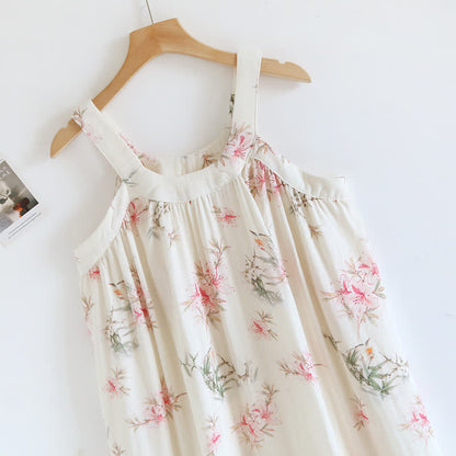 Chemise de nuit sans manches en fibre de bambou à motif floral