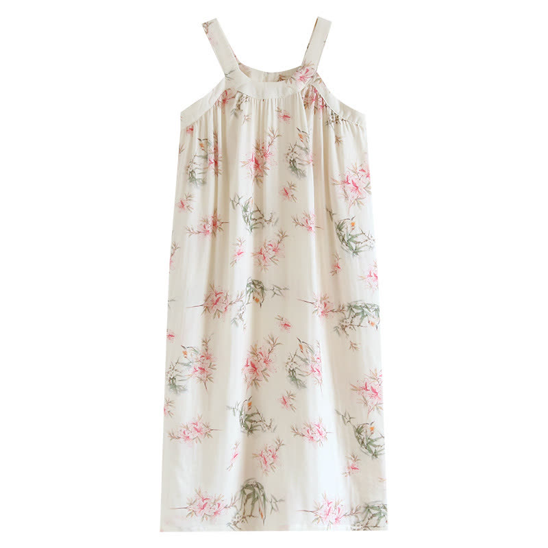 Chemise de nuit sans manches en fibre de bambou à motif floral