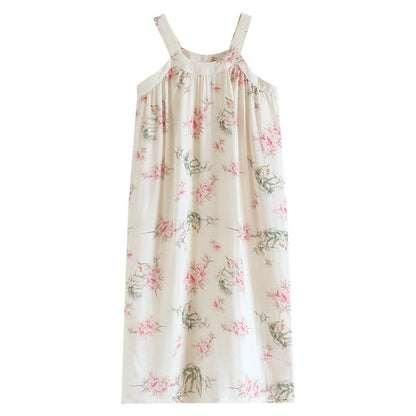 Chemise de nuit sans manches en fibre de bambou à motif floral