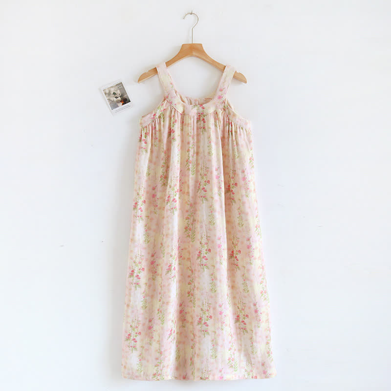 Chemise de nuit sans manches en fibre de bambou avec imprimé rose