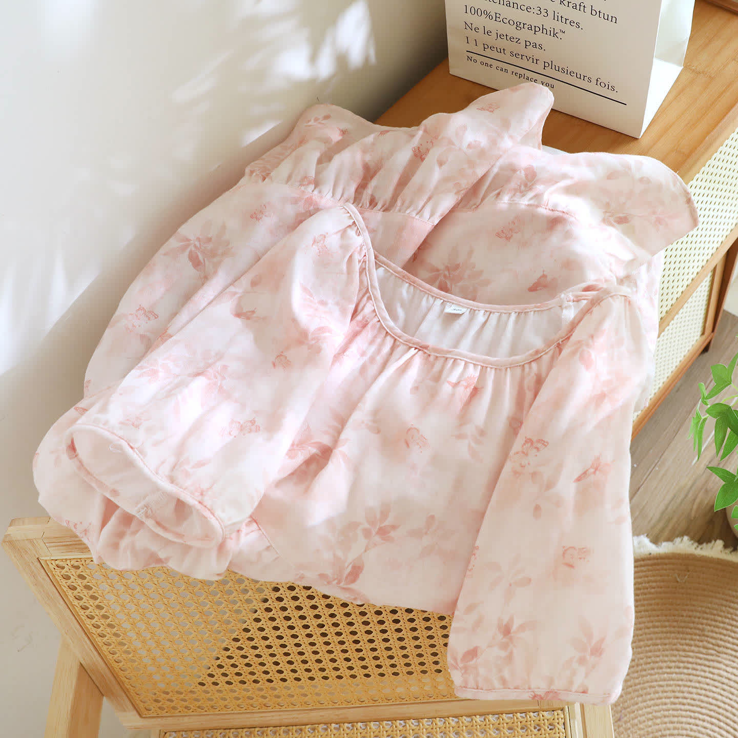 Chemise de nuit à manches courtes en gaze de coton de style campagnard avec motif floral