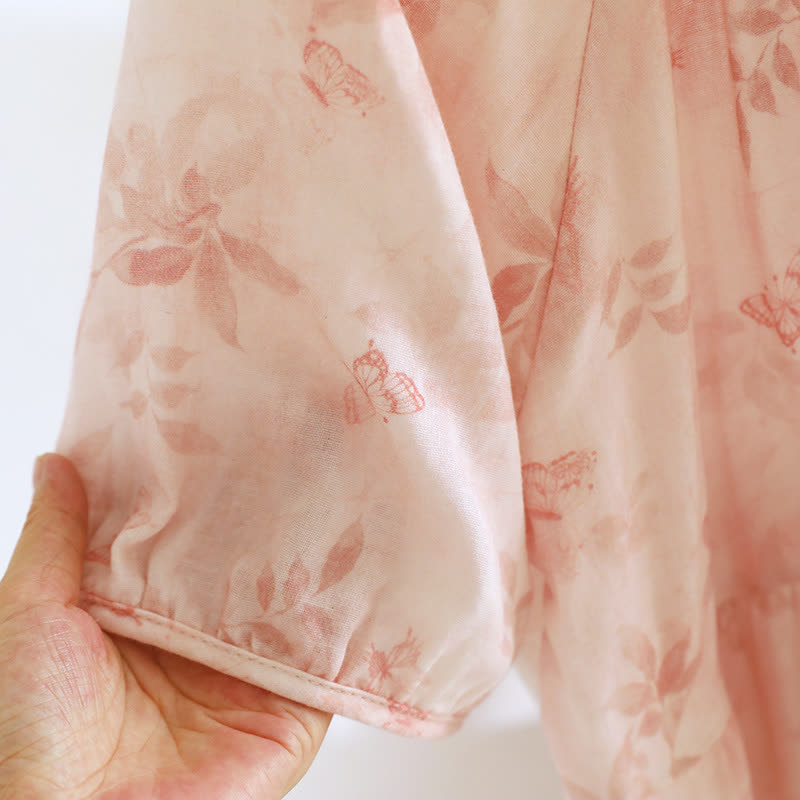 Chemise de nuit à manches courtes en gaze de coton de style campagnard avec motif floral