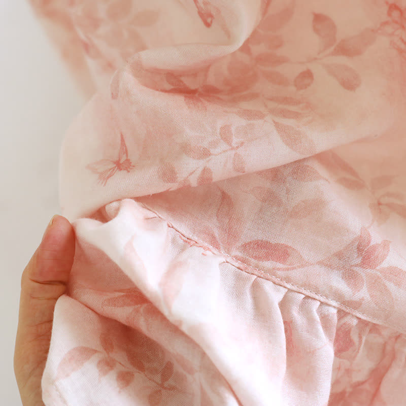 Chemise de nuit à manches courtes en gaze de coton de style campagnard avec motif floral