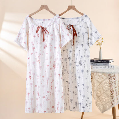 Chemise de nuit en gaze de coton fleurie