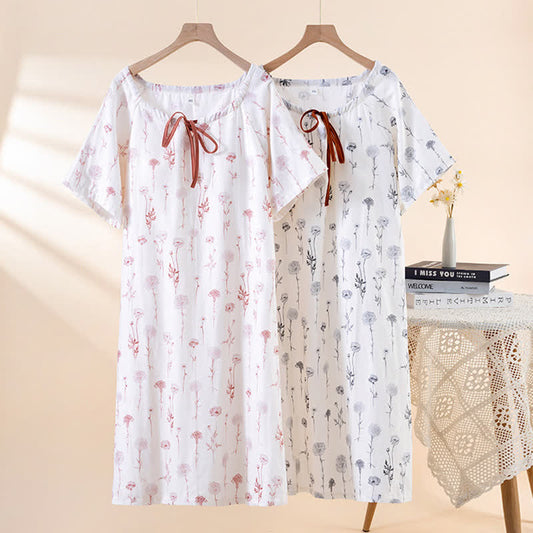 Chemise de nuit en gaze de coton fleurie