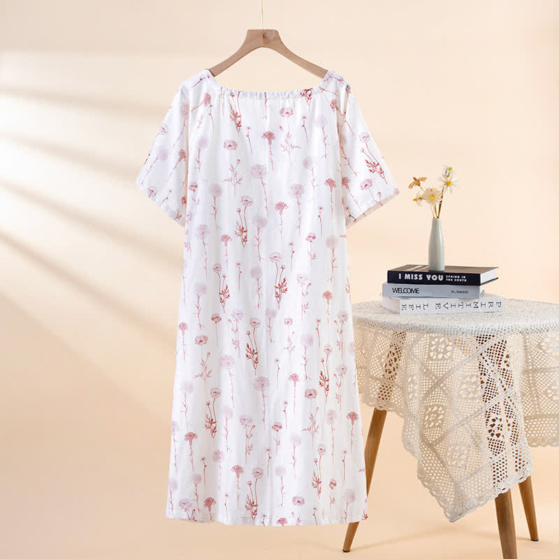Chemise de nuit en gaze de coton fleurie