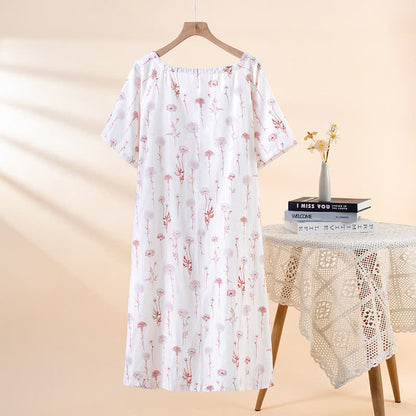 Chemise de nuit en gaze de coton fleurie