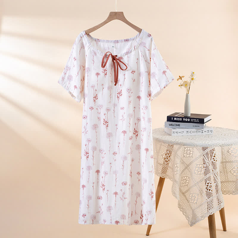 Chemise de nuit en gaze de coton fleurie