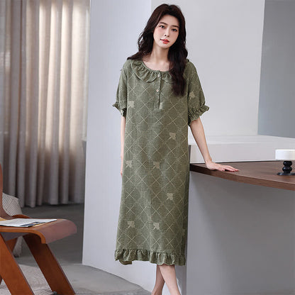 Chemise de nuit en gaze de coton jacquard à carreaux