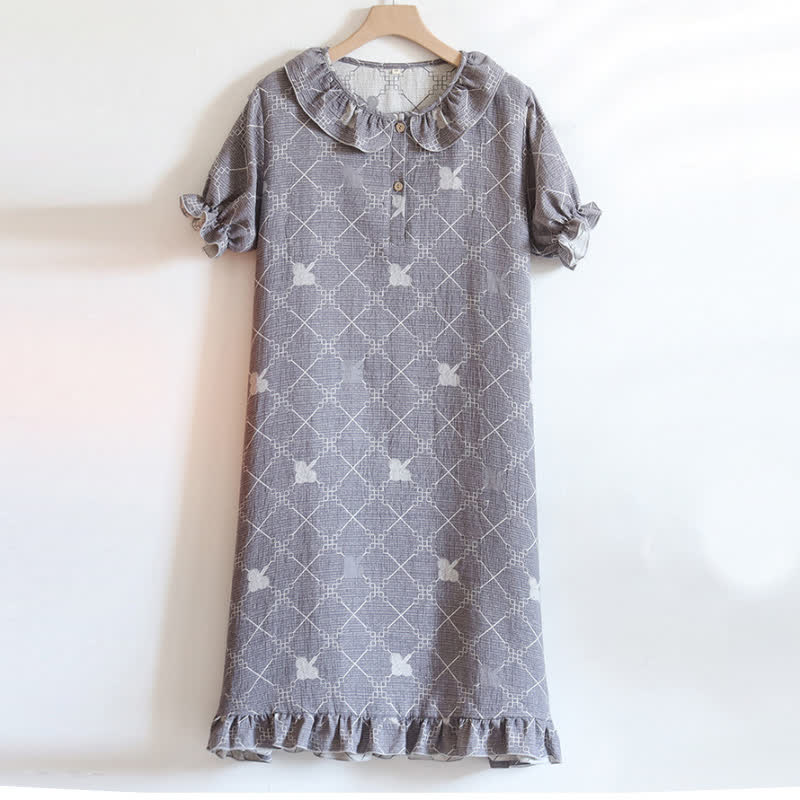 Chemise de nuit en gaze de coton jacquard à carreaux