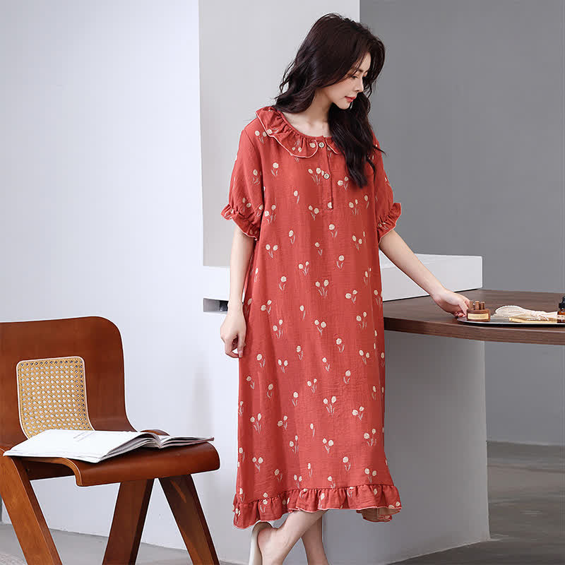 Chemise de nuit en gaze de coton jacquard à imprimé tulipe