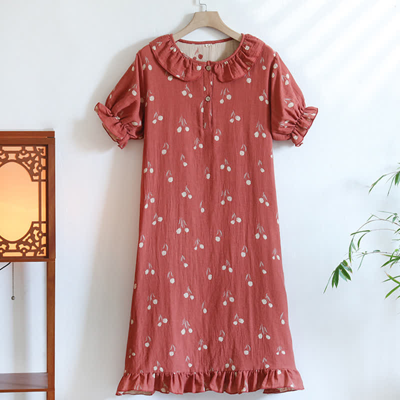Chemise de nuit en gaze de coton jacquard à imprimé tulipe